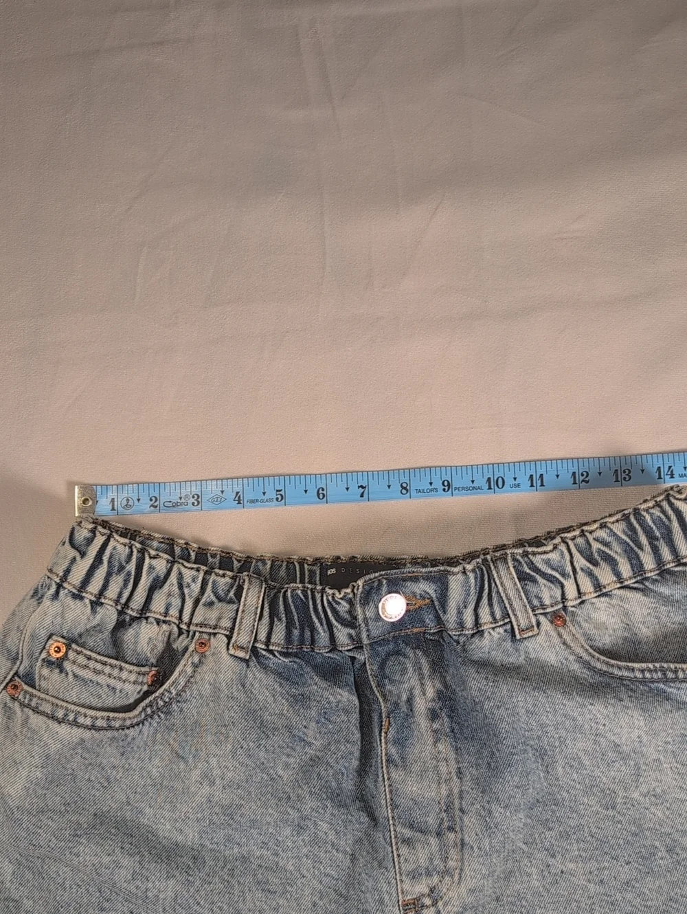 ASOS Light Wash Elastic Waist Cuffed Denim Shorts Size 10